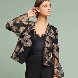Embroidered Bell-Sleeved Blazer